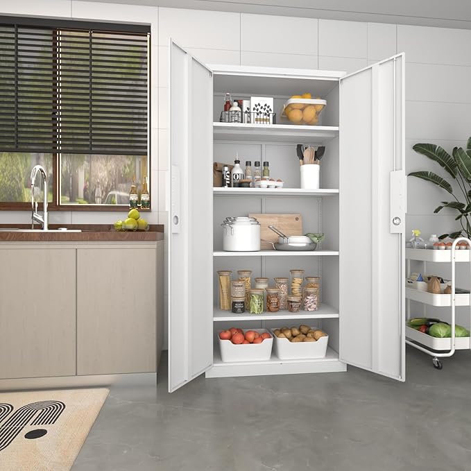 Metal Storage Cabinet with Doors and Adjustable Shelves,70.8" Lockable Garage Storage Cabinet with Lock for Home Office,Garage,School