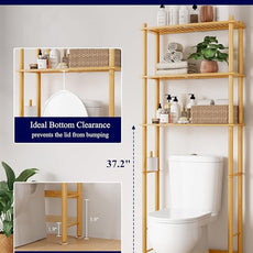 Kitsure Over The Toilet Shelf - 3-Tier Bamboo Bathroom Organizers and Storage with Paper Holder, Over Toilet Bathroom Organizer with Wall Anchor for Balcony, Laundry, Natural, 3 Tiers (63