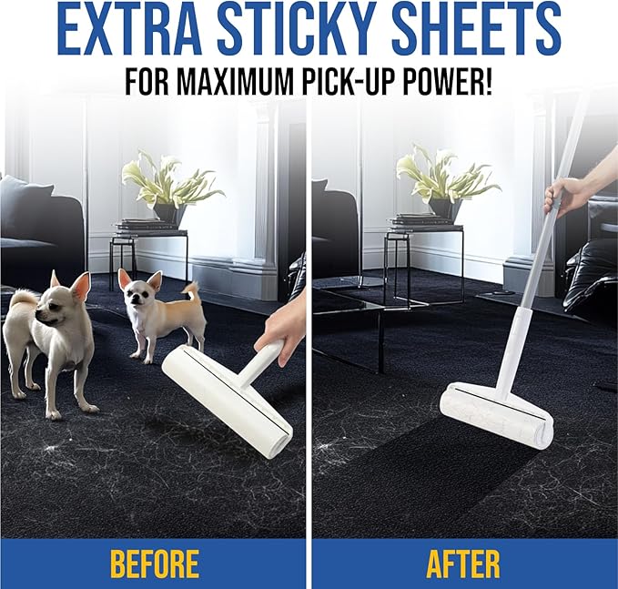 Large Lint Roller with Long Handle – 9.45" Heavy Duty Giant Lint Rollers for Pet Hair – Sticky Roller with Extendable Handle and Refills for Floor, Furniture, Couch, Carpet