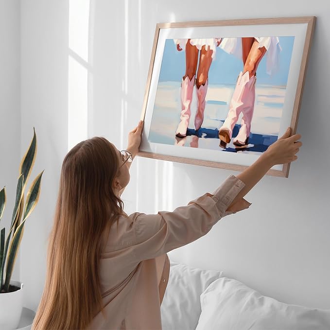 Cowgirl Boots Poster - Pink and Blue Western Boot Print Wall Art for Room Decor, Preppy Dorm, Trendy Women Aesthetic, Apartment - UNFRAMED 16 X 24 in