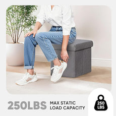 PINPLUS Storage Ottoman Cube Square Shaped Ottomans with Storage Foot Stool Footrest for Lving Room Boucle Ottoman Seat for Dorm Room,Faux Teddy Fur Grey,12.6