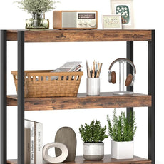 Giantex 3 Tier Bookshelf, Freestanding Wooden Bookcase with Dual Anti-Tipping Kits, Open Display Rack Shelving Unit, Storage Organizer for Living Room, Bedroom & Study (1,Rustic Brown & Black)