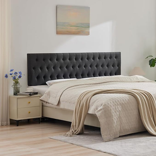 Kingfun Tufted Upholstered Twin Size Bed Headboard in Modern Button Design, Adjustable Solid Wood Head Board, Premium Linen Fabric Padded Headboards in Bedroom (Dark Grey)