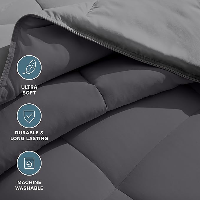 Bare Home Oversized King Comforter - Reversible Colors - Goose Down Alternative - Ultra-Soft - Premium 1800 Series - All Season Warmth - Bedding Comforter (Oversized King, Grey/Forged Iron Grey)