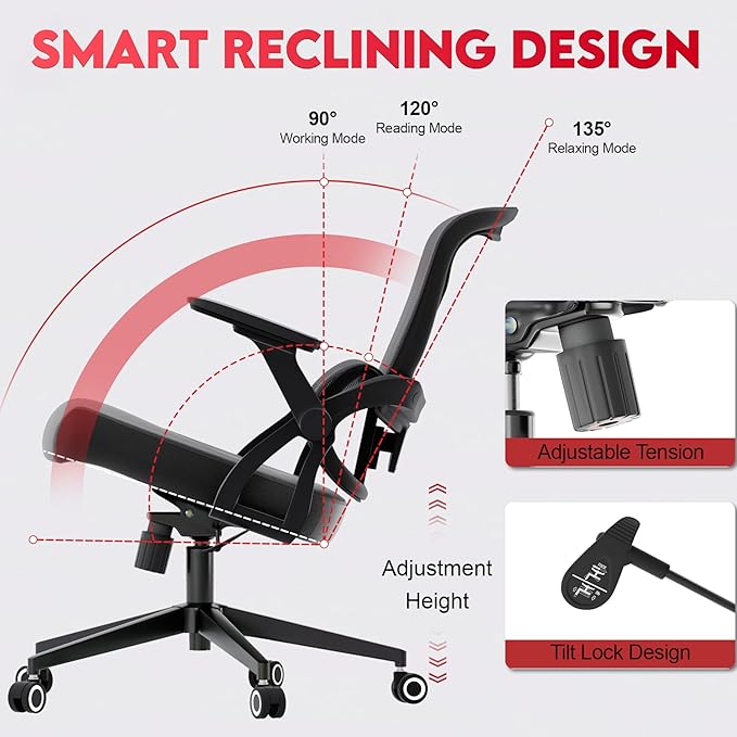 Ergonomic Office Chair - 400LB Comfy Desk Chairs with Lumbar Back Support, Mesh Computer Chairs with Wheels and Arms for Home Office, Study (218Black-Without Headrest)