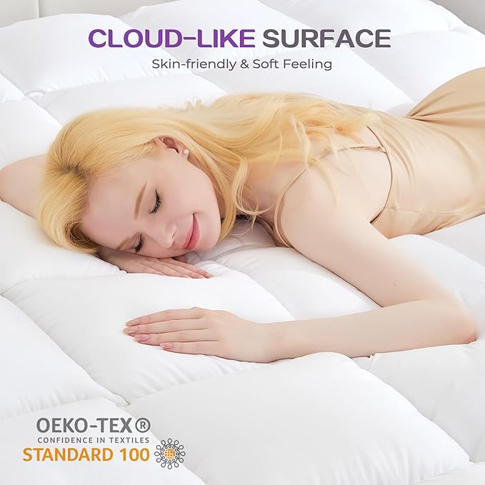 SINWEEK Dual Layer 5 Inch Memory Foam Mattress Topper Queen Size, 3 Inch Gel Memory Foam Plus 2 Inch 1450 GSM Down Alternative Quilted Pillow Top Mattress Pad Cover, White