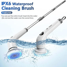 Qimedo Handheld Spin Scrubber with Extended Long Handle, Rechargeable Electric Scrubber for Cleaning, Cordless Power Dish Scrubber with 6 Brushes for Bathtub Grout Tile Floor