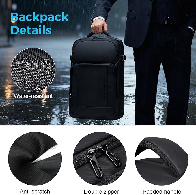 Travel Backpack for Men, 17.3 Inches Business Laptop Backpack Water-Resistant Carry on Airline Approved 18x14x8 Luggage Backpack with USB Charger Port