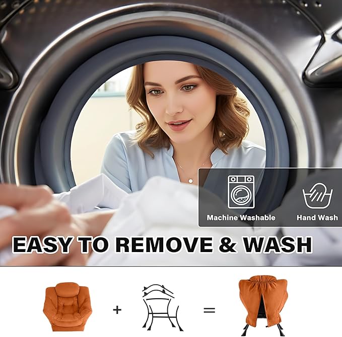 Tiita Lazy Chair with Ottoman, Modern Large Accent Lounge Armchair, Comfy Leisure Sofa Reading Chair with Footrest for Bedroom, Living Room, Dorm Rooms, Garden and Courtyard, Velvet Orange