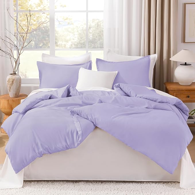 Litanika Comforter Set, Lightweight Solid Bedding Comforter Set, Fluffy Down Alternative Bed Set, Lavender, King