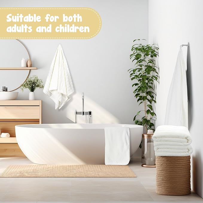 16 Pack Microfiber Bath Towels Bulk 27'' x 60'' Oversized Size Bath Towel Highly Absorbent Extra Large Soft Drying for Shower Beach Winter Salon Sport Gym Party (Stripe,White)