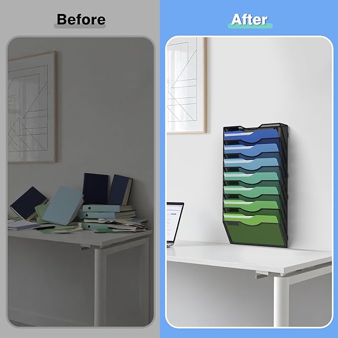 Kuntine.B Wall File Organizer (Black, 8 Tier)