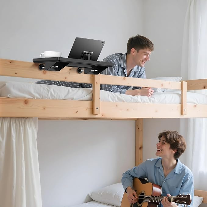 Bedside Shelf for Dorm Bunk Bed, Clip On Nightstand, Bed Side Table Tray Organizer, College Dorm Room Essentials for Girls/Guys, Bedside Tray with Cable Management for Dormitory, Back to School