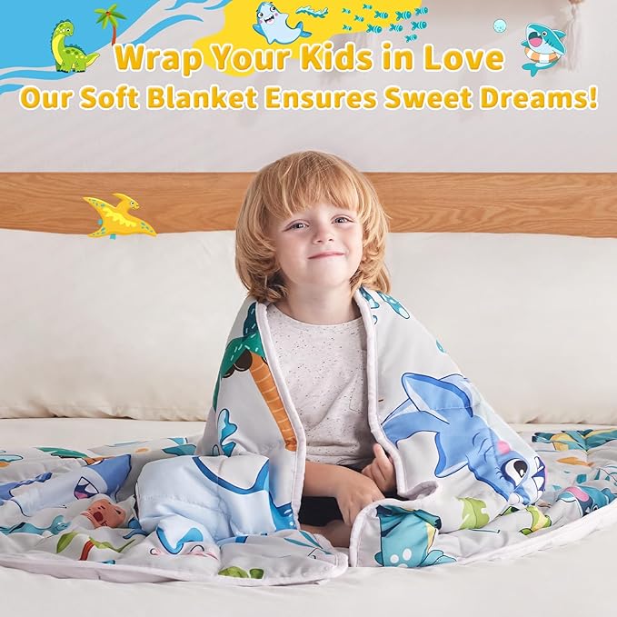 anfie Weighted Blanket Kids(48"x72" 10lbs) Weighted Blanket Cooling Blanket for Sleeping,Throw Size Breathable Blanket with Premium Glass Bead(White Shark)