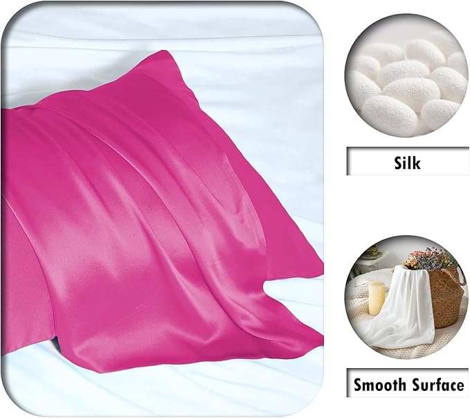Silk Pillow Cases 2 Pack Soft Breathable and Sliky Queen Size Pillow Cases Set of 2,Natural Mulberry Satin Silk Pillowcase with Hidden Zipper for Hair and Skin (Hot Pink,20"X 30",2pcs)