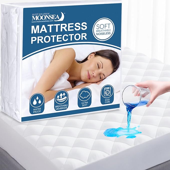 Moonsea Full Mattress Protector, Waterproof Mattress Cover - White, Fitted Sheet Style, Absorbent, Deep Pocket, Machine Washable