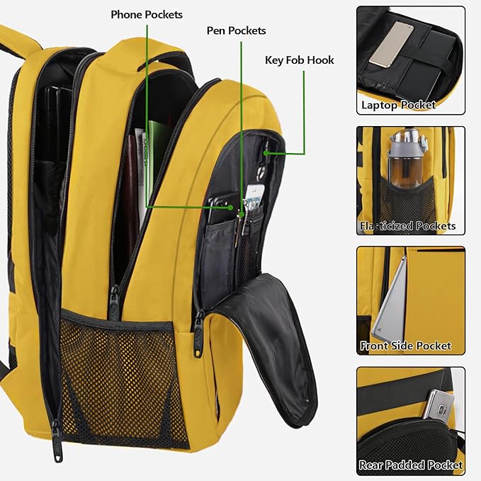 MATEIN College Backpack, Extra Large TSA Friendly Carry On 17.3 Inch Laptop Backpack with USB Charging Port, Anti Theft Flight Approved Business Work Travel Computer Backpack Bagfor Women Men, Yellow
