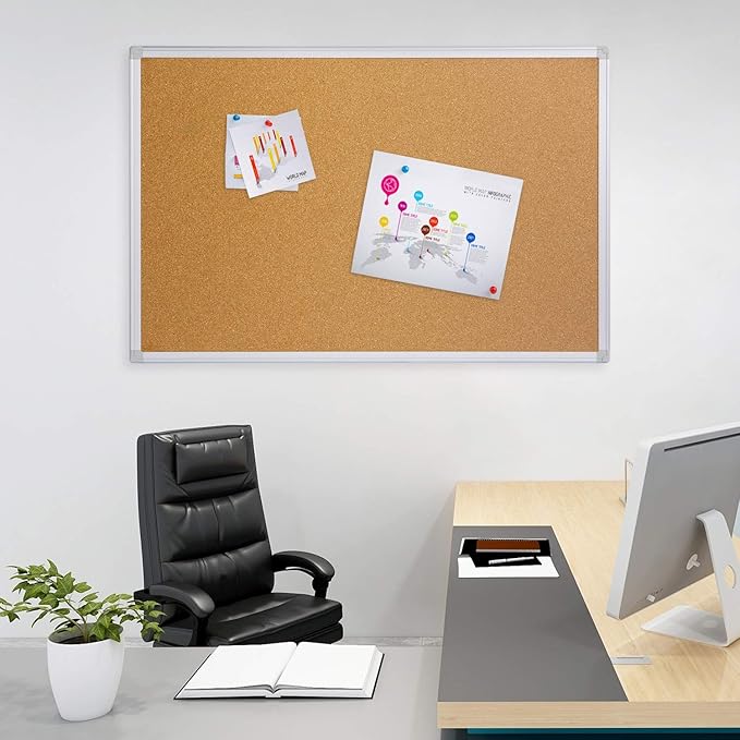 Board2by 2-Pack Cork Board Bulletin Board 24 x 36, Silver Aluminium Framed 2x3 Corkboard, Office Board for Wall Cork, Large Wall Mounted Notice Pin Board