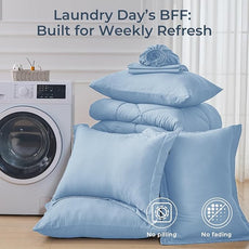 HEVUMYI Light Blue Full Comforter Set - 7-Piece All Season Bed in a Bag Full, Ultra Soft Bedding Set with Comforter, Flat Sheet, Fitted Sheet, Pillowcases, Pillow Shams