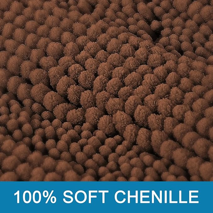 H.VERSAILTEX 2 Piece Bathroom Set Extra Thick Chenille Striped Pattern Bath Rugs for Bathroom Non Slip Soft Plush Shaggy Bath Mats for Floor(Caramel, 32 x 20 Plus 24 x 17 - Inches)