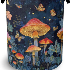 Mushroom Laundry Basket,Butterfly Moon Foldable Oxford Cloth Tote Bag Laundry Hamper Clothes Storage Bucket Organizer for Bedroom Laundry Storage Dormitories 16