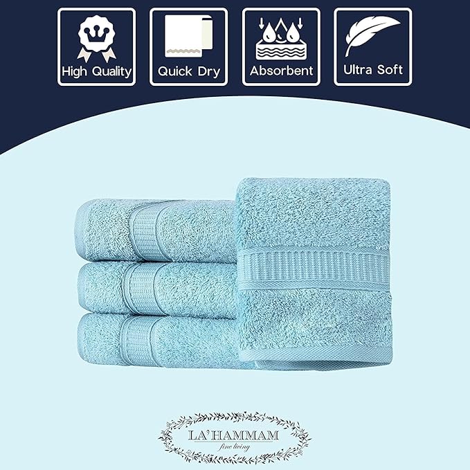 Personalized Towels, Luxury Turkish Genuine Cotton Monogrammed Towel Washcloths for Bathroom, Kitchen, Hotel, Spa, Gym & College Dorm, 2 Pack Washcloth Set for Body & Face, Baby and Adults, Aqua