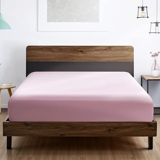 FreshCulture California King Fitted Sheet Only - Hotel Quality Fitted Sheet - Ultra Soft & Breathable - Brushed Microfiber - Deep Pocket - Cooling Fitted Sheets for Cal King Size Bed (Dusty Pink)