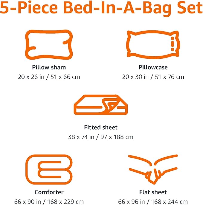 Amazon Basics 5 Piece Soft Microfiber Kid's Bed-in-a-Bag Bedding Set, Twin, Bluish Flowers, Floral