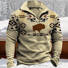 Western Sweatshirts for Men Aztec Cowboy Vintage Graphic Fleece Hoodie Mens Quarter Zip Pullover Country Jacket