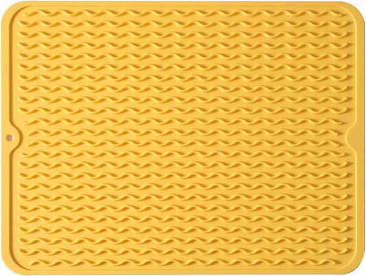 Silicone Dish Drying Mat for Multiple Usage,Easy clean,Eco-friendly,Heat-resistant Silicone Mat for Kitchen Counter or Sink,Refrigerator or drawer liner Yellow L 16 inches x 12 inches