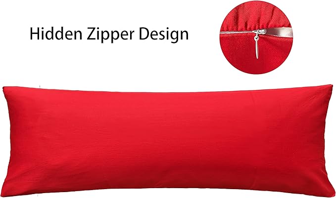 iMaylex Soft 100% Egyptian Cotton Zipper Pillow Case, Cozy and Lightweight Pillowcase, Easy Care, Red, Body, 20'' x 48''