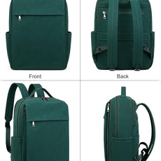 MASINTOR 15.6 inch PU Leather Laptop Backpack Purse for Women, Large College Casual Backpack Travel Bag Retro Green