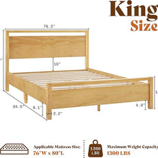 AMERLIFE King Size Solid Wood Bed Frame with Headboard, Minimalist Platform Bed with Wooden Slats Support/No Box Spring Needed/Easy Assembly, Natural