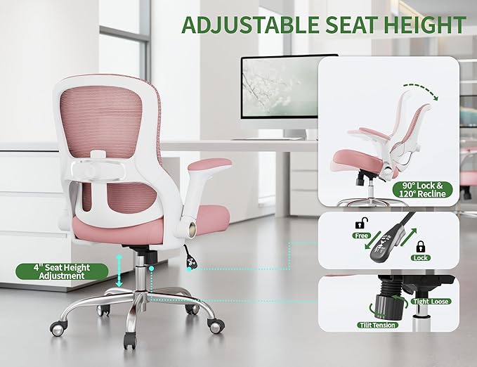 Home Office Computer Desk Chair - 400lbs Ergonomic High Back Comfy Task Chairs for Big and Tall People, Comfy Office Chair with Adjustable Lumbar Support for Bedroom, Study, Student (Pink)