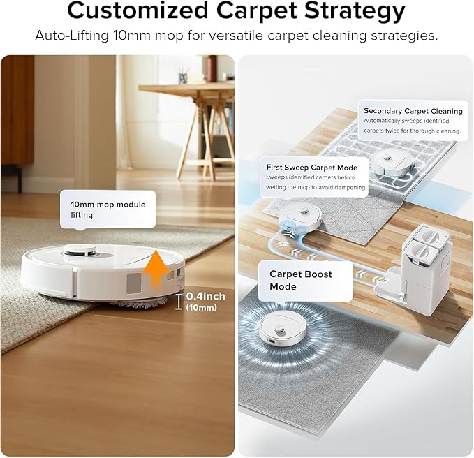 roborock Qrevo Plus Robot Vacuum and Mop with FlexiArm Design Edge Mopping, Self-Emptying, Auto Mop Washing & Drying, 7,000 Pa Suction, White (Renewed)