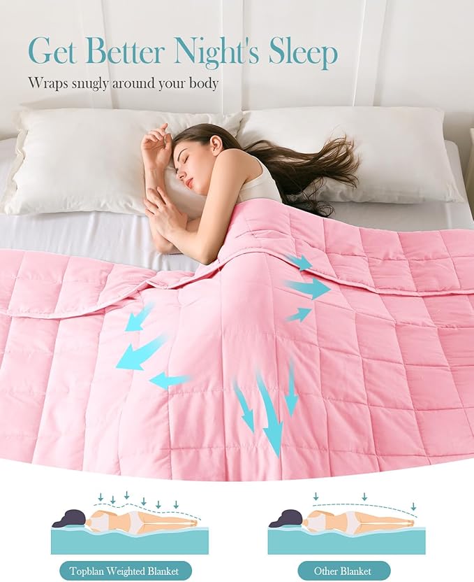 Topblan Weighted Blanket Queen Size 15lbs, Cozy Cooling Weighted Blanket for Adults, Breathable Heavy Microfiber with Glass Beads Warm Blanket for Bed Sofa All Season, 60 x 80 inches, Pink