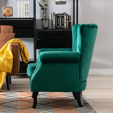 Velvet Accent Chairs Set of 2 with Arm Comfy Living Room Chair Mid-Century Modern Wingback Side Chair Single Sofa Couch for Bedroom Guest Room, Green