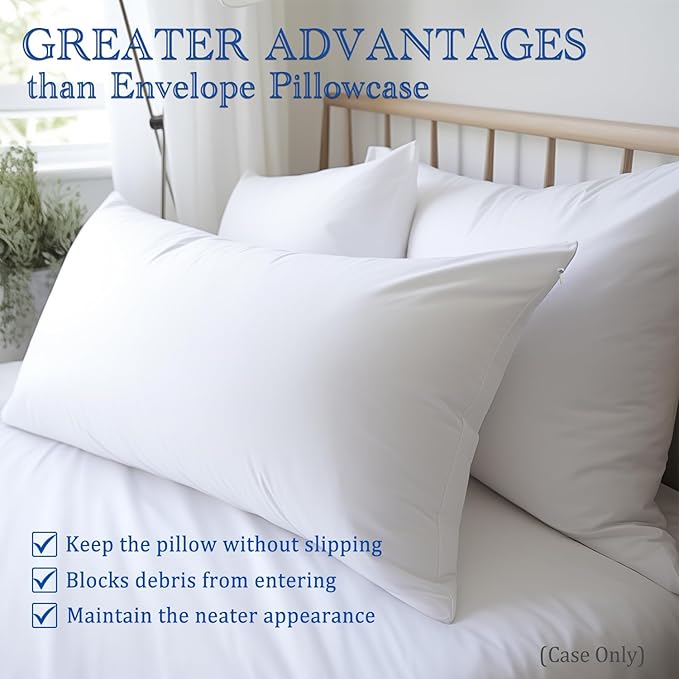 Body Pillow Cover, Precoco 100% Cotton Body Pillow Pillowcase-Premium White Pillow Case with Double Zipper Fitted, Breathable & Ultra Soft/600 Thread Count Covers for Easy Care, 20x54, 1 Pack