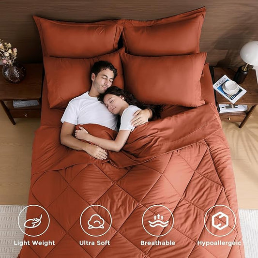 HEVUMYI Burnt Orange Twin-XL Comforter Set - 5-Piece All Season Bed in a Bag Twin-XL, Ultra Soft Bedding Set with Comforter, Flat Sheet, Fitted Sheet, Pillowcases, Pillow Shams