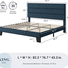 Allewie King Size Platform Bed Frame with Fabric Upholstered Headboard and Wooden Slats Support, Fully Upholstered Mattress Foundation/No Box Spring Needed/Easy Assembly, Navy Blue