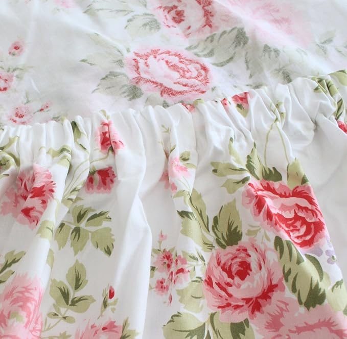 FADFAY Cotton Bed Sheets Set Rose Floral Bed Sheets 4-Piece Queen Size