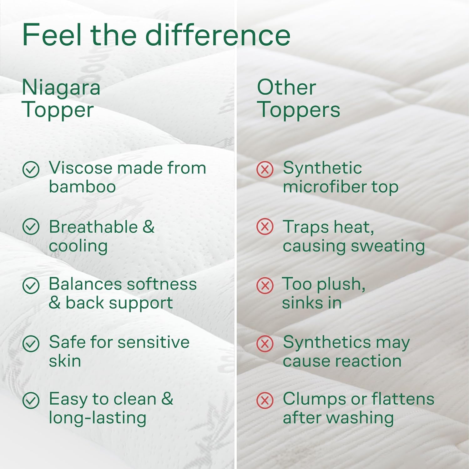 Ultra Soft Queen Size Mattress Topper - Viscose Made from Bamboo Pillow Top Mattress Pad for Back Pain Relief - Naturally Cooling for Hot Sleepers, Green