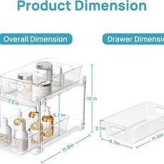 Vtopmart 6 Pack Bathroom Organizer, 2 Tier Clear Under Sink Organizers Vanity Countertop Storage Container,Cabinet Drawers Bins, Pull-Out Organization with Track for Pantry, Kitchen