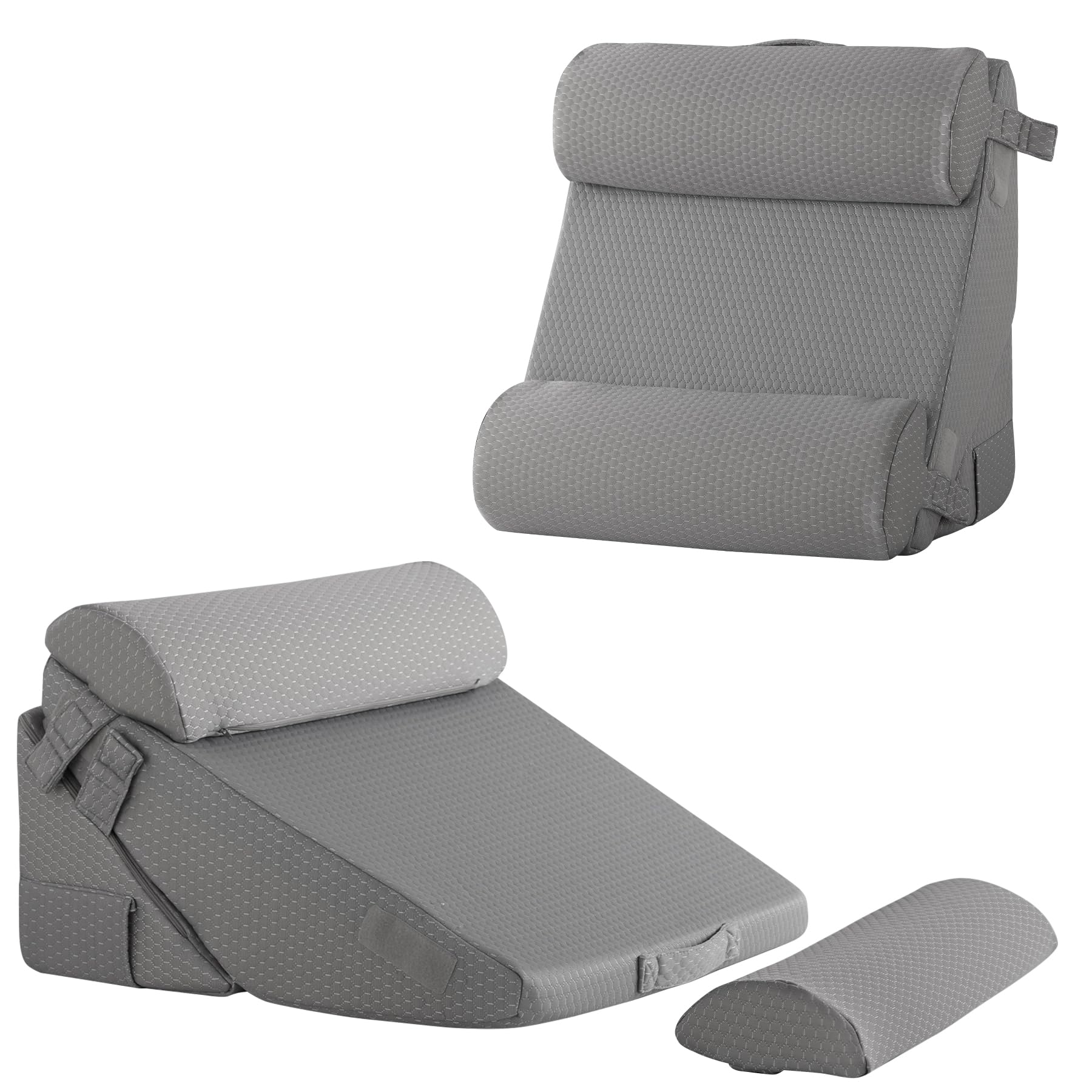 Bedluxe Wedge Pillow Headboard, 3PCS Orthopedic Bed Wedge Pillows Set for After Surgery, Adjustable Pillow Wedge for Acid Reflux&Back Pain Relief, Sleeping, Back Pillow for Bed Sitting Up, White/Grey Dormly