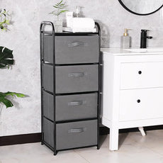 MAX Houser 4 Drawer Fabric Dresser Tall Storage Tower, Dresser Chest with Wood Top, Vertical Nightstand Side Organizer Unit with Metal Frame for Closets Bedroom Nursery Room Hallway(Leaden)