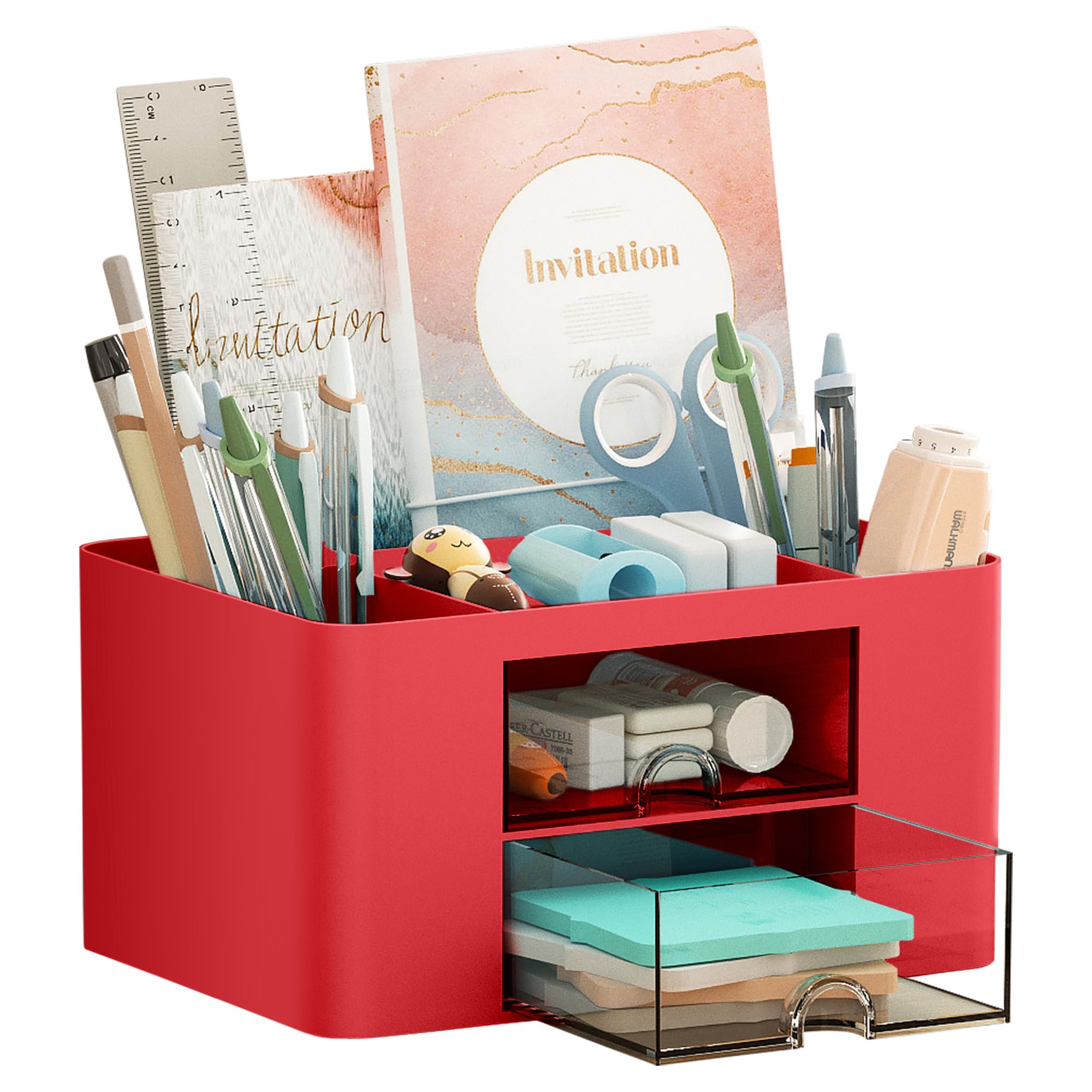 Marbrasse Pen Organizer with 2 Drawer, Multi-Functional Pencil Holder for Desk, Desk Organizers and Accessories with 5 Compartments + Drawer for Office Art Supplies (Blue) Dormly