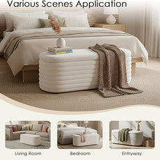 Storage Teddy Ottoman Bench Upholstered Fabric Storage Bench End of Bed Stool with Safety Hinge for Bedroom, Living Room, Entryway, Closet(44.5