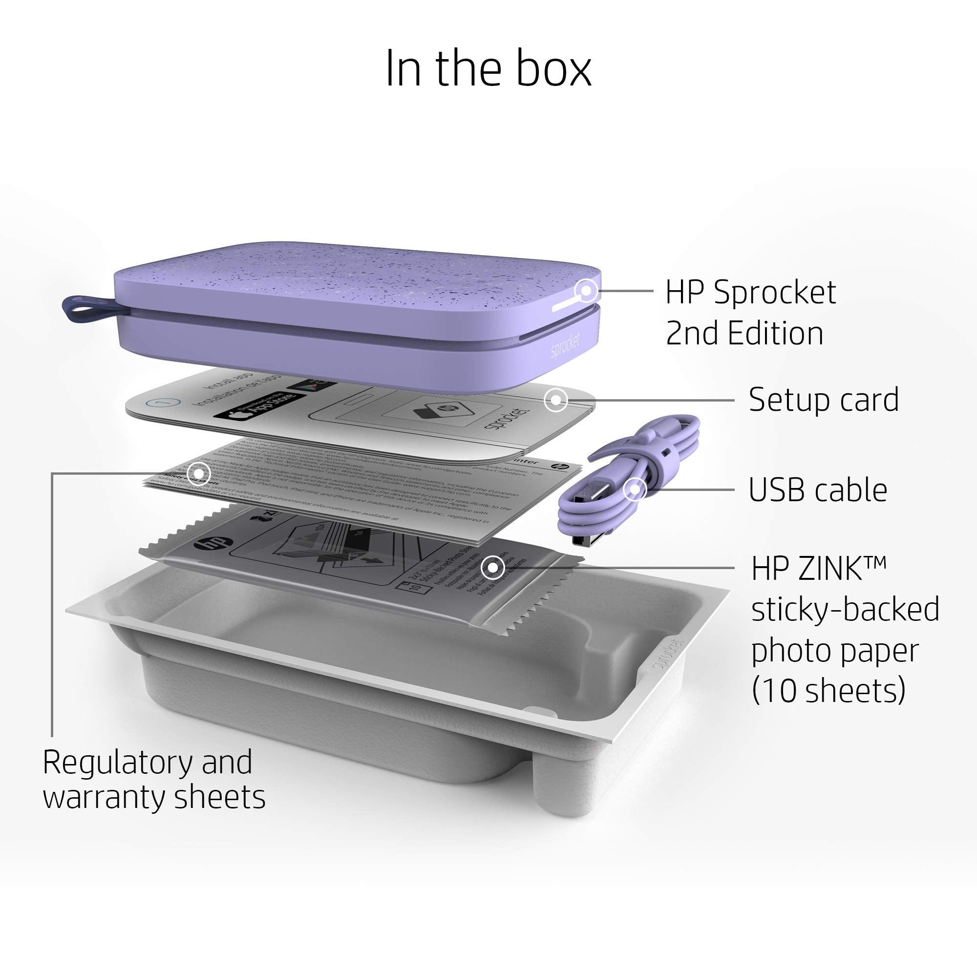HP Sprocket Portable 2x3 Instant Photo Printer (Lilac) Print Pictures on Zink Sticky-Backed Paper from Your iOS & Android Device.