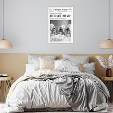 Vintage Women Times Black and White Newspaper Wall Art Better Late Than Ugly Poster Canvas Prints Funky Feminist Posters Trendy College Wall Decor for Bar Cart Girl Dorm Room 16x24inch Unframed
