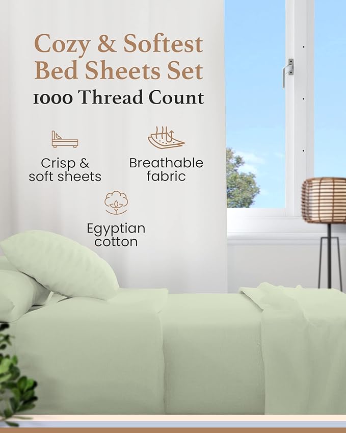 4 Pc Sage Twin Sheet Set for Twin Mattress, Egyptian Cotton Twin Bed Sheets for Twin Size Bed, Soft Breathable 16 Inch Deep Pocket Twin Bed Set - 1 Fitted Sheet, 1 Flat Sheet & 2 Pillow Case GoodSleepBedding